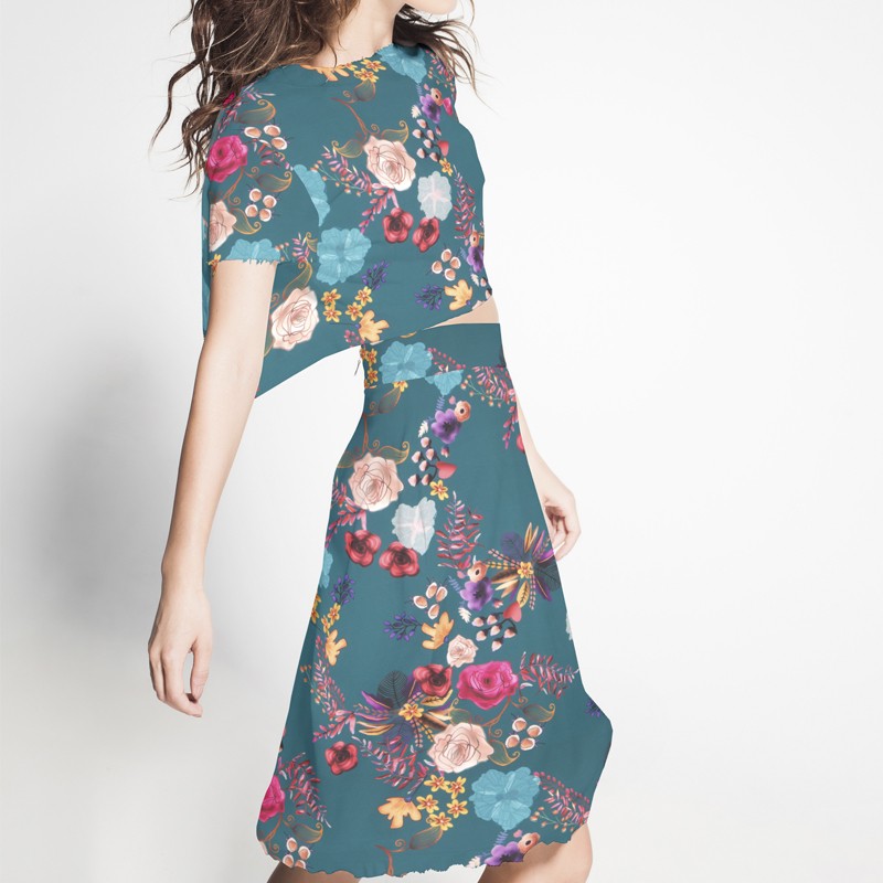 Satin Floral Winter Smaragd - Ribes y Casals