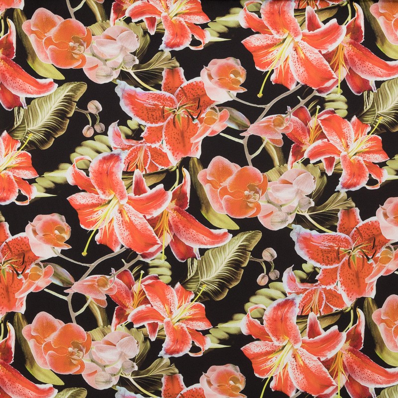 Satin Kimono Hibiskus Schwarz - Ribes y Casals