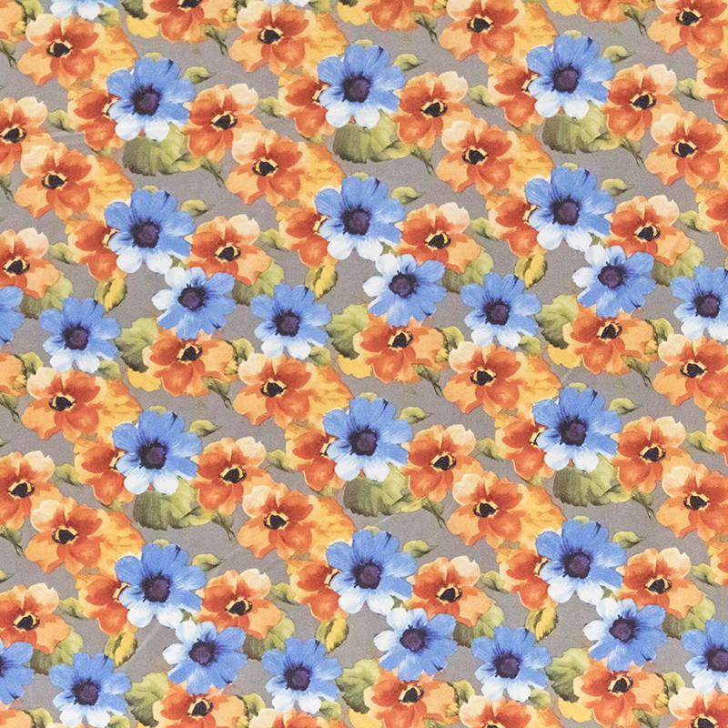 Satin Polyester Gemalte Blume Grau - Ribes y Casals