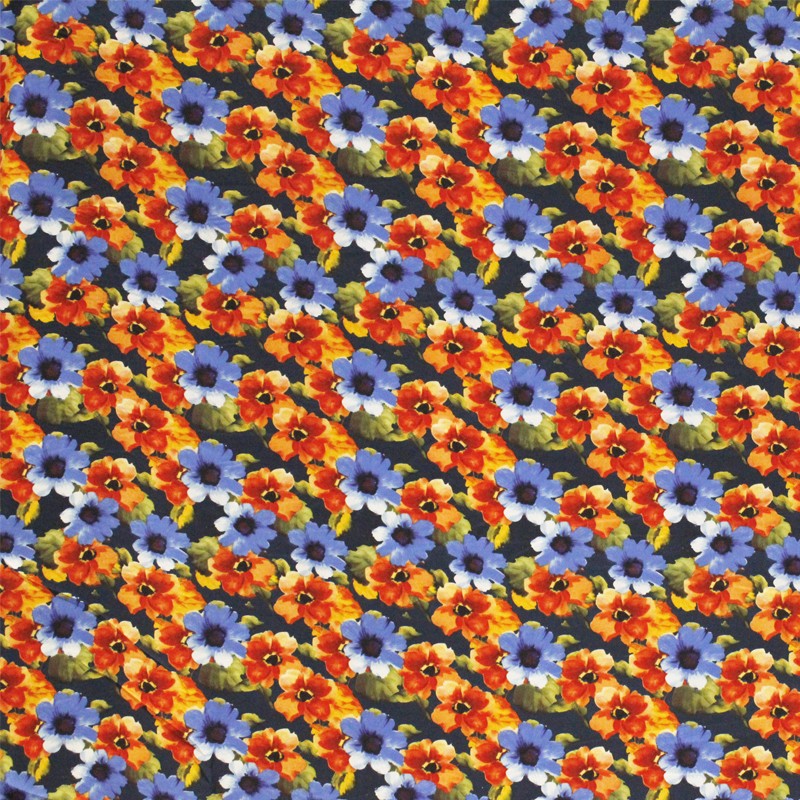 Polyester Satin Gemalte Blume Marine - Ribes y Casals
