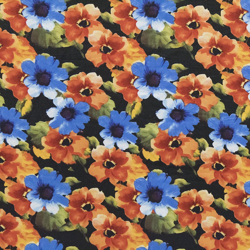 Polyester Satin Schwarz Gemalte Blume - Ribes y Casals