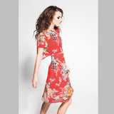 Polyester Satin Floral Rot - Ribes y Casals