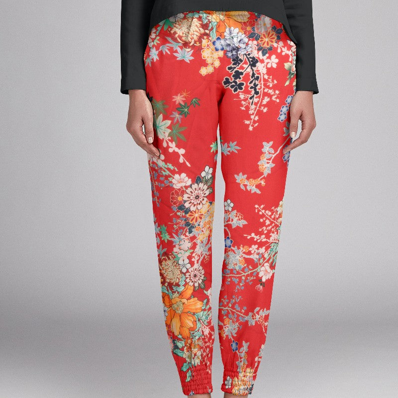 Polyester Satin Floral Rot - Ribes y Casals