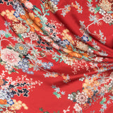 Polyester Satin Floral Rot - Ribes y Casals