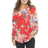 Polyester Satin Floral Rot - Ribes y Casals