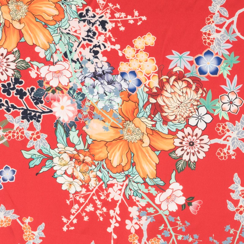 Polyester Satin Floral Rot - Ribes y Casals
