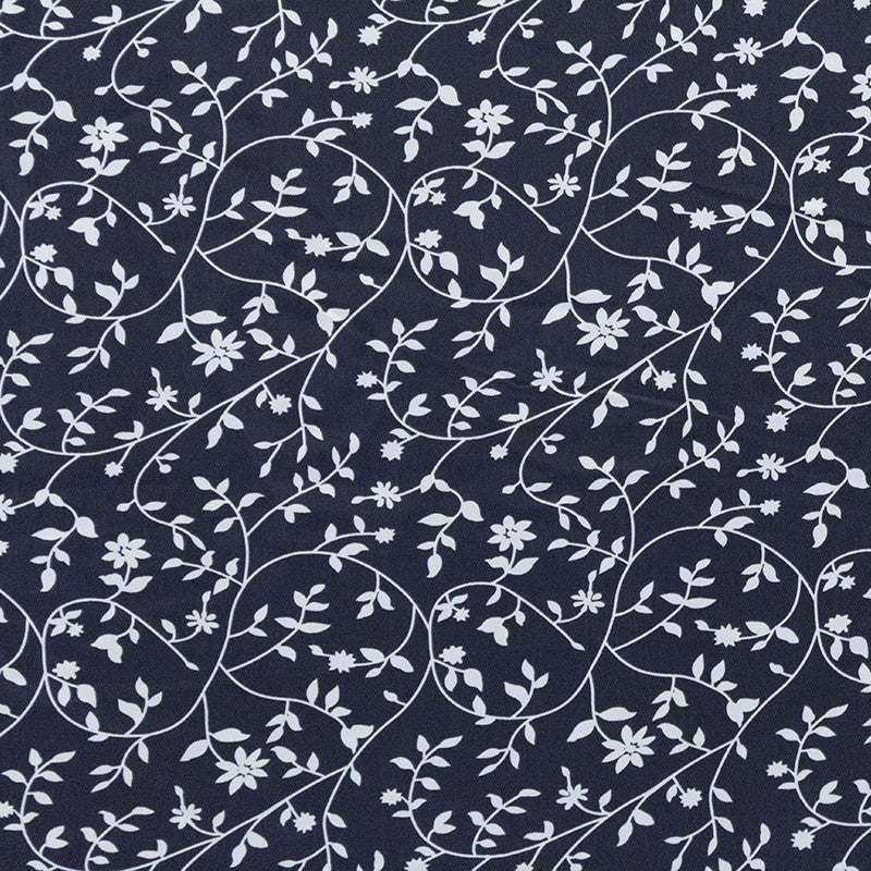 Polyester Satin Floral Strokes Marine - Ribes y Casals