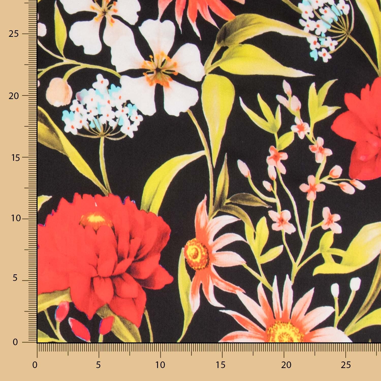 Italienischer Seidensatin Floral Schwarz - Ribes y Casals