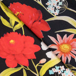 Italienischer Seidensatin Floral Schwarz - Ribes y Casals