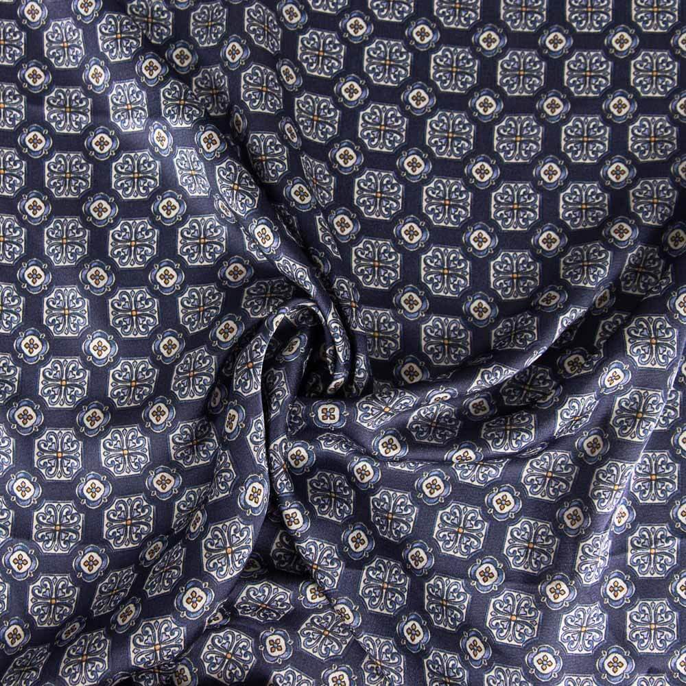 Polyester Satin Marineblau Geometrischer Druck - Ribes y Casals