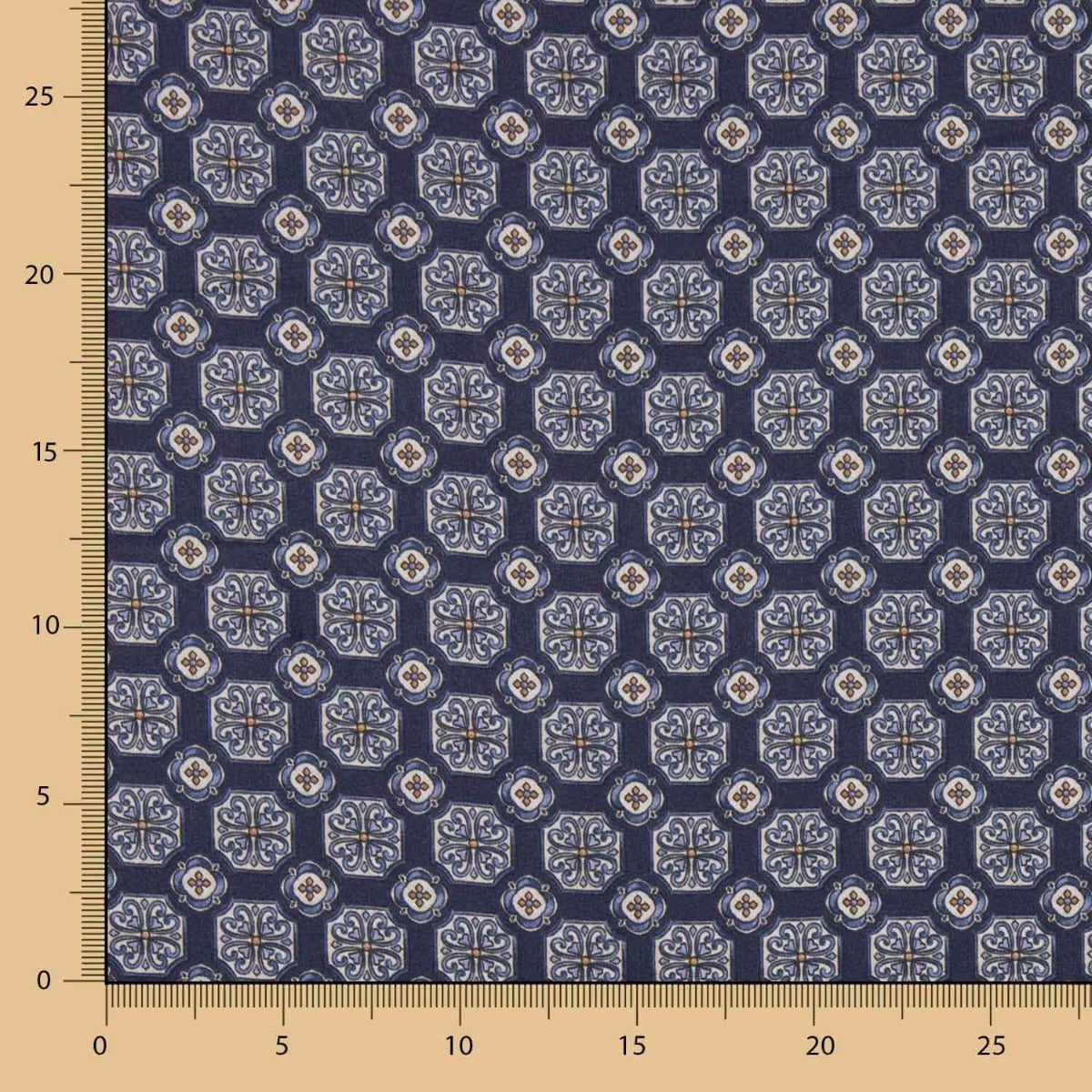 Polyester Satin Marineblau Geometrischer Druck - Ribes y Casals