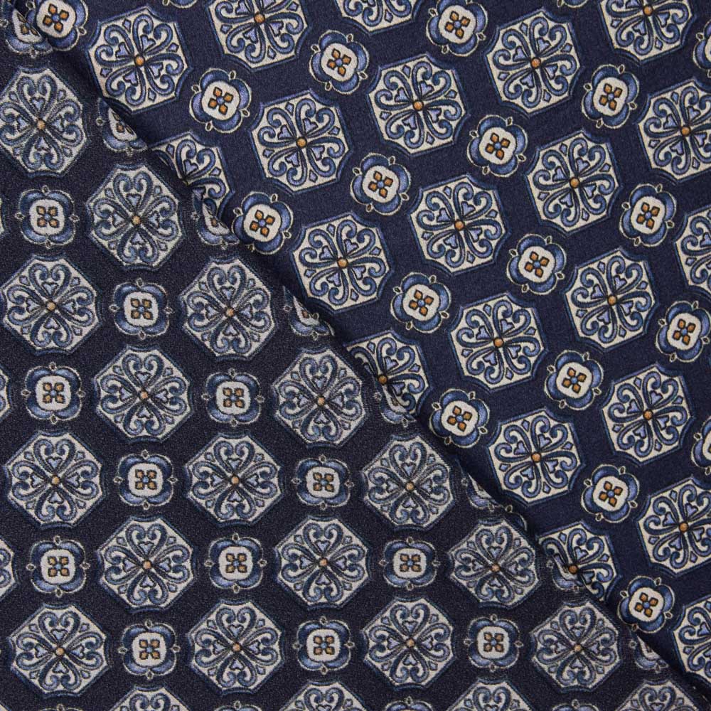 Polyester Satin Marineblau Geometrischer Druck - Ribes y Casals