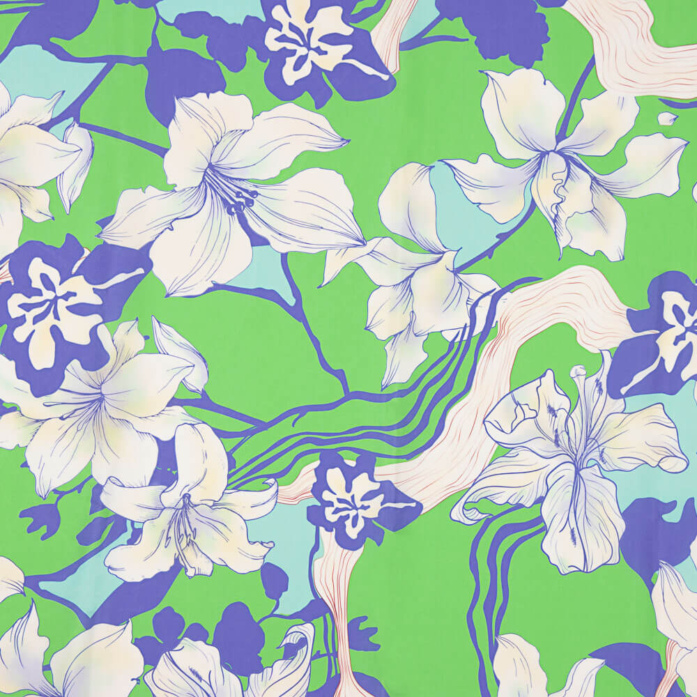 Polynesischer bedruckter Satin Grün - Ribes y Casals