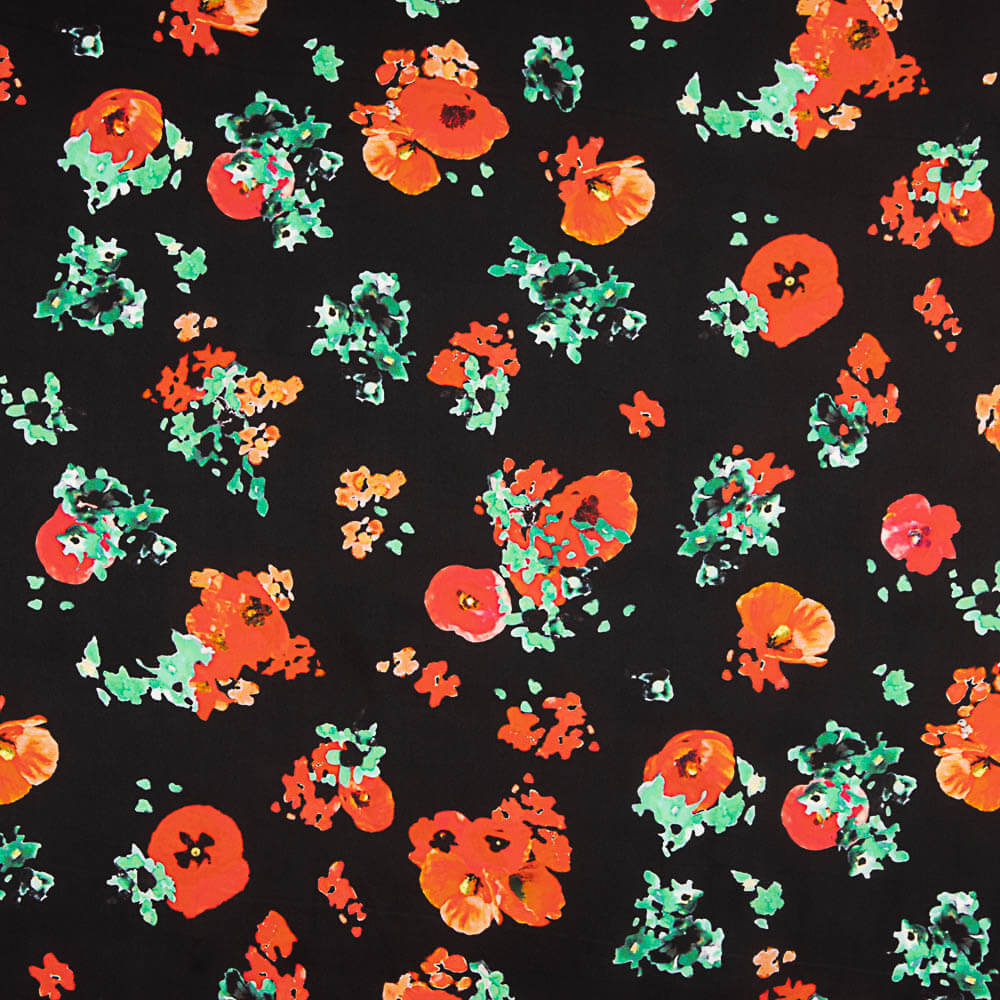Polyester Satin Rote Mohnblumen - Ribes y Casals