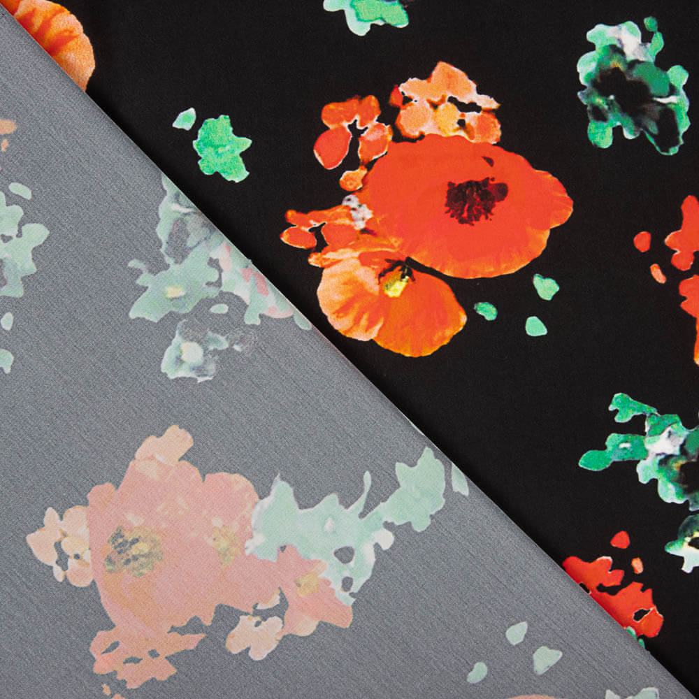 Polyester Satin Rote Mohnblumen - Ribes y Casals