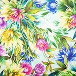 Satin Silk Natural Silk Tropical Flower Print Water Green - Ribes y Casals