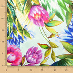 Satin Silk Natural Silk Tropical Flower Print Water Green - Ribes y Casals