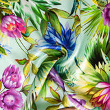 Satin Silk Natural Silk Tropical Flower Print Water Green - Ribes y Casals