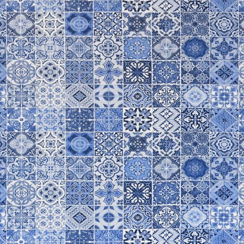 Racholas Baumwolle Popeline Mosaik Blau - Ribes y Casals