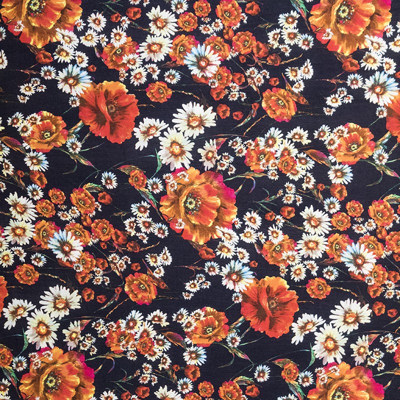Stoff Bambula Viskose Floral Marine - Ribes y Casals