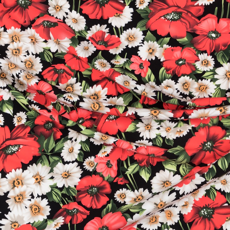 Bielastic Stoff Mohnblumen Rot - Ribes y Casals