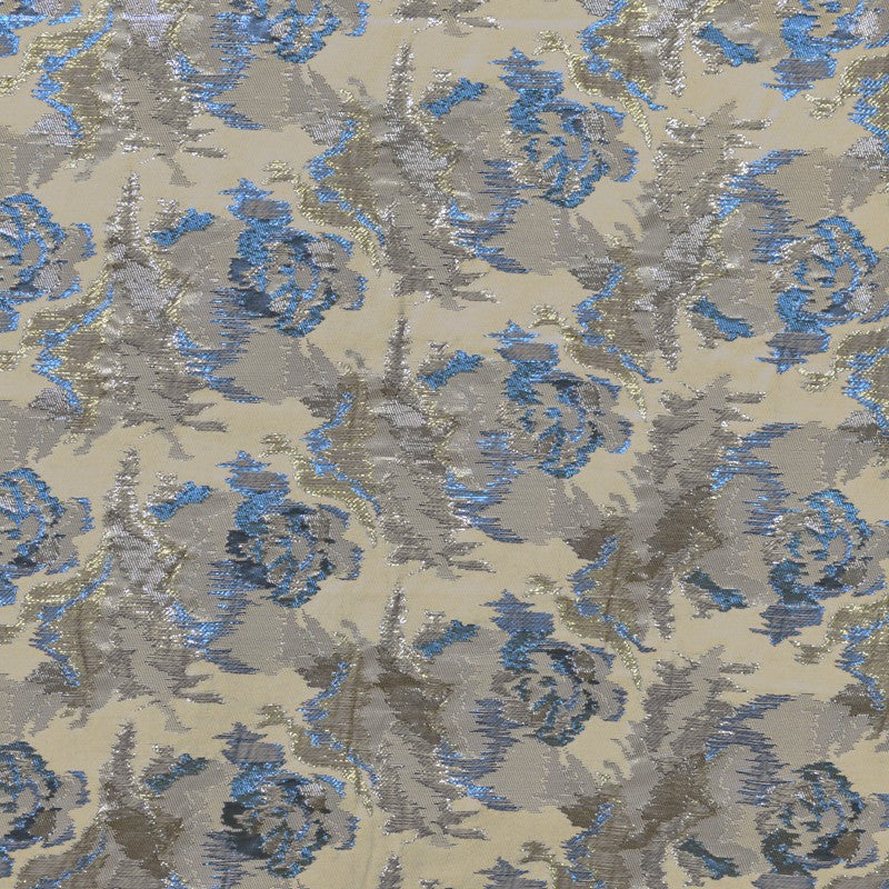 Brokattuch Blau Gold Metall Blau Ecru Hintergrund - Ribes y Casals