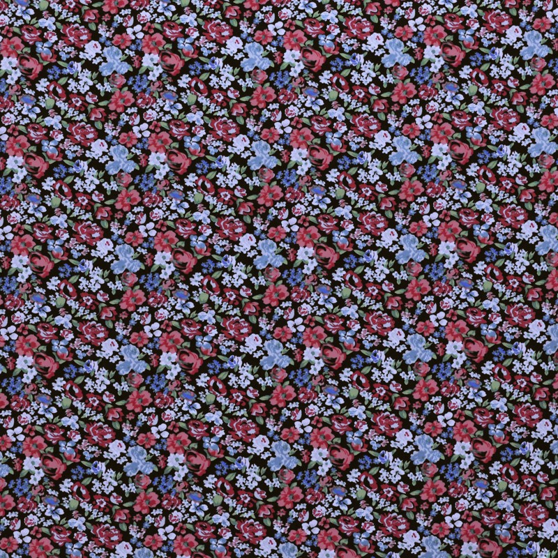Bedruckter Krepp Blumenstrauß Stoff Schwarzer Hintergrund - Ribes y Casals