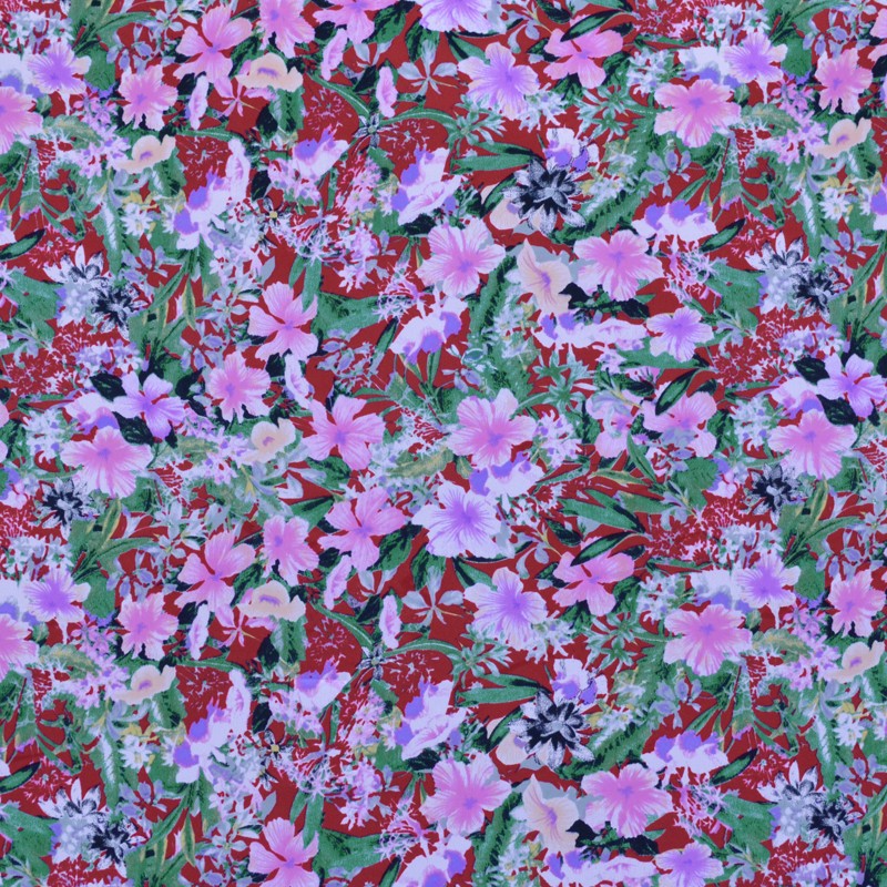Hibiskusblüte Bedruckter Krepp-Stoff Roter Hintergrund - Ribes y Casals