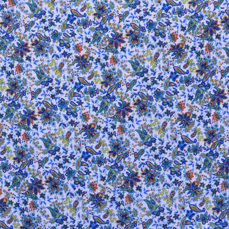 Hindu-Blumen bedruckter Krepp-Stoff Kaschmir Blau - Ribes y Casals