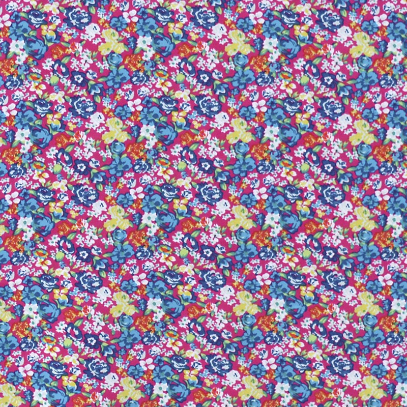 Bedruckter Krepp-Stoff Kleine Blume Fuchsia Hintergrund - Ribes y Casals