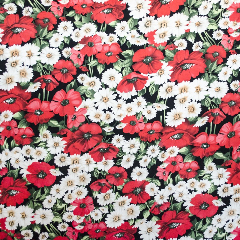 Roter Mohnblumen-Krepp-Stoff - Ribes y Casals