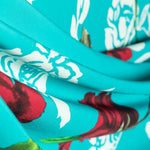 Flamenco-Blumen-Krepp-Stoff Aquamarin - Ribes y Casals