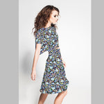 Mosaik-Blumen-Krepp-Stoff Blau - Ribes y Casals