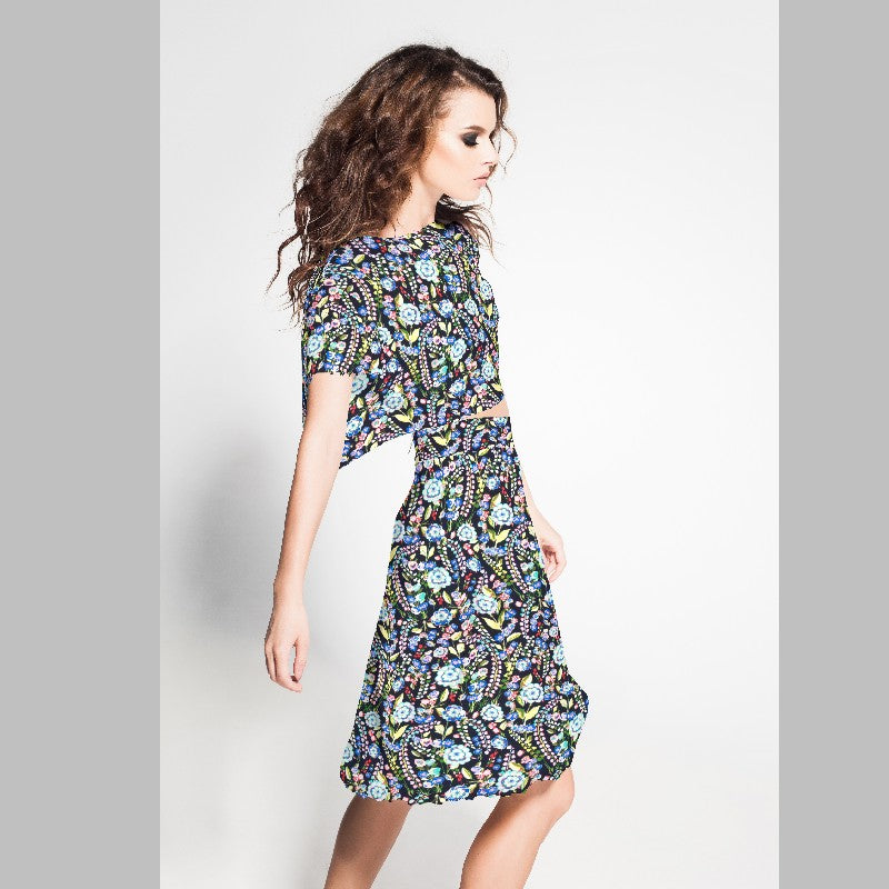 Mosaik-Blumen-Krepp-Stoff Blau - Ribes y Casals
