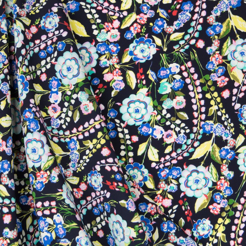 Mosaik-Blumen-Krepp-Stoff Schwarz - Ribes y Casals