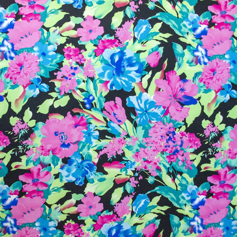 Krepp-Stoff Blumen Aquarell Schwarz - Ribes y Casals