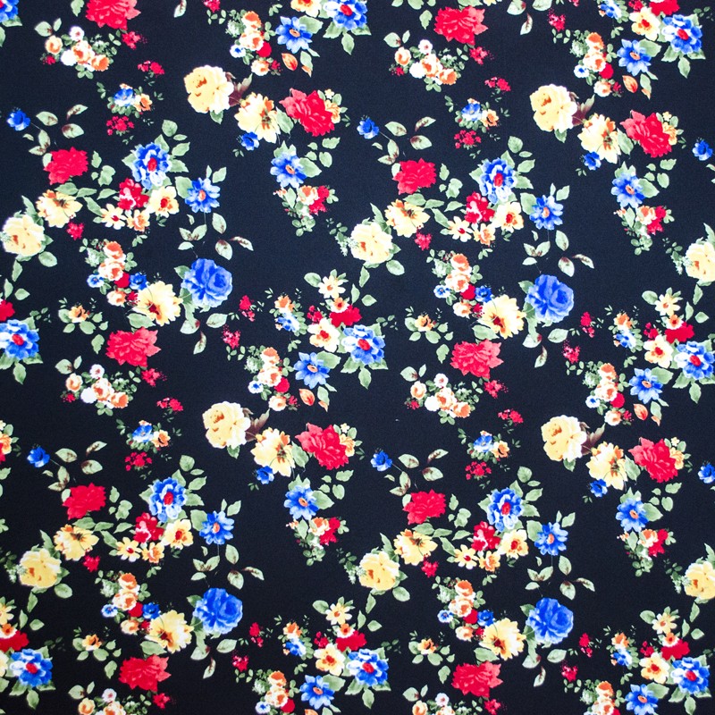 Stoff Krepp Blumen Bouquet Schwarz - Ribes y Casals