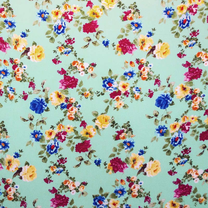 Stoff Krepp Blumen Bouquet Wasser Grün - Ribes y Casals