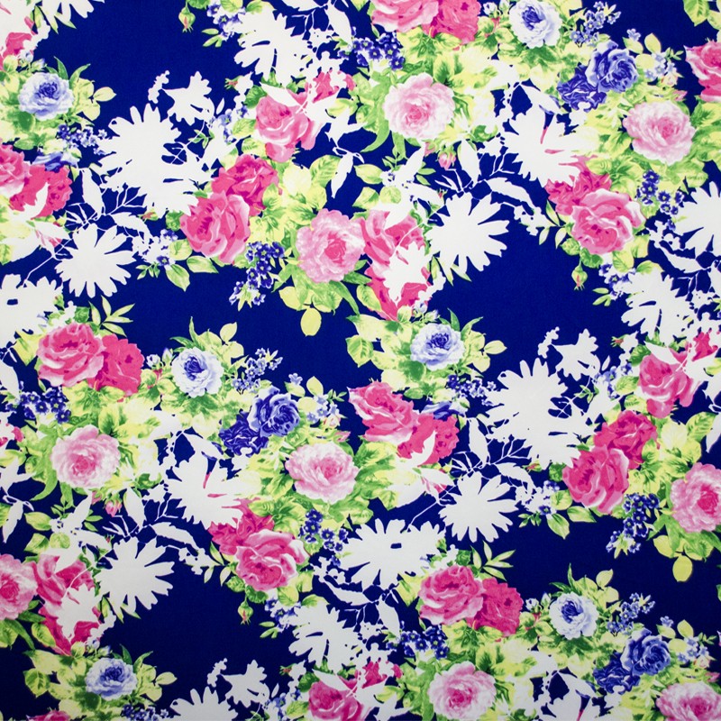 Krepp-Blumen Cretonne Blau Krepp-Stoff - Ribes y Casals