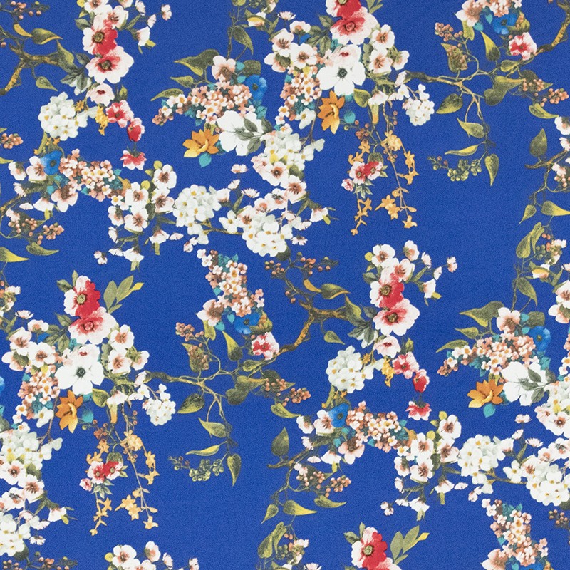 Krepp-Stoff Blumen Kimono Blau - Ribes y Casals