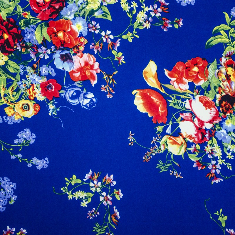 Stoff Krepp Blumen Bouquet Blau - Ribes y Casals