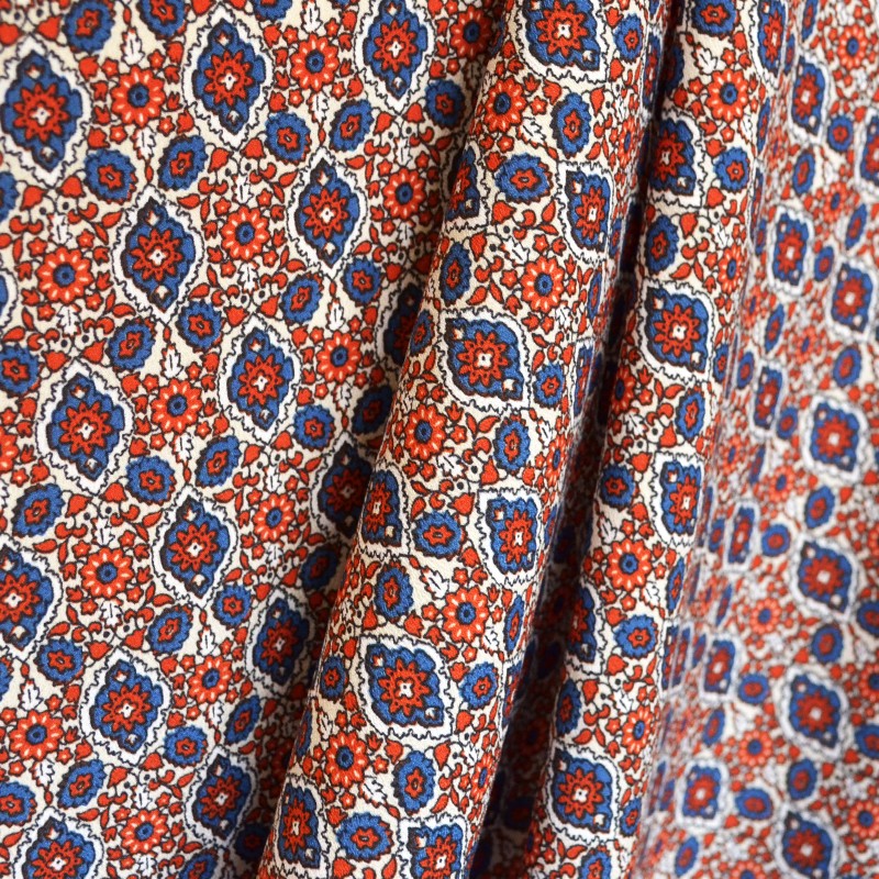 Geometrischer Krepp-Stoff Blau Orange - Ribes y Casals