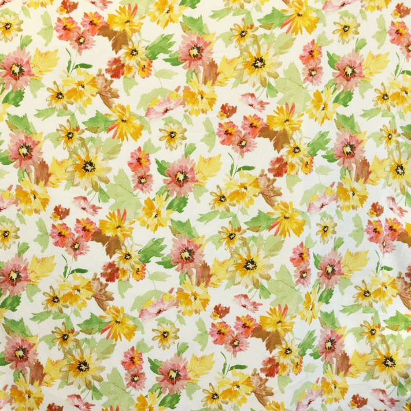 Krepp-Stoff Floral Satin Krepp-Stoff Gebrochen Weiß - Ribes y Casals