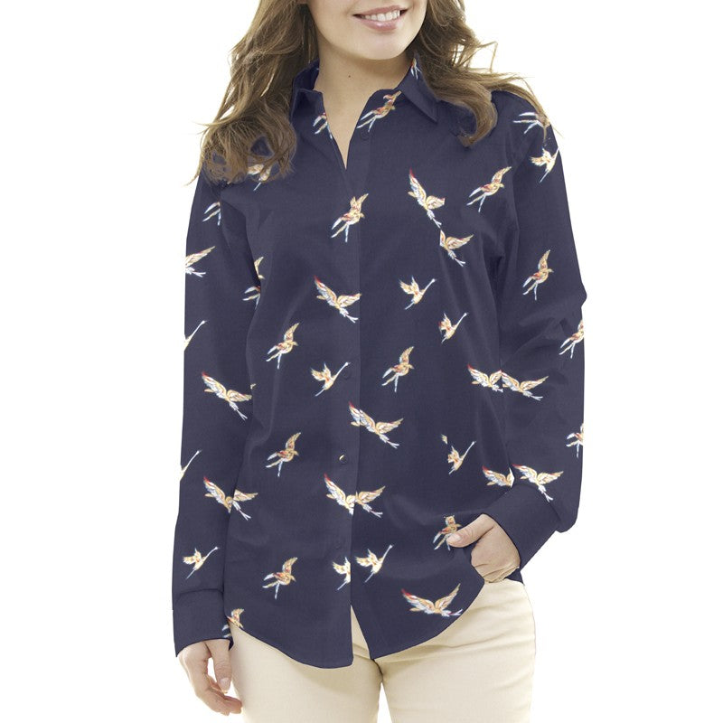 Marineblaue Vögel Stretch-Stoff - Ribes y Casals