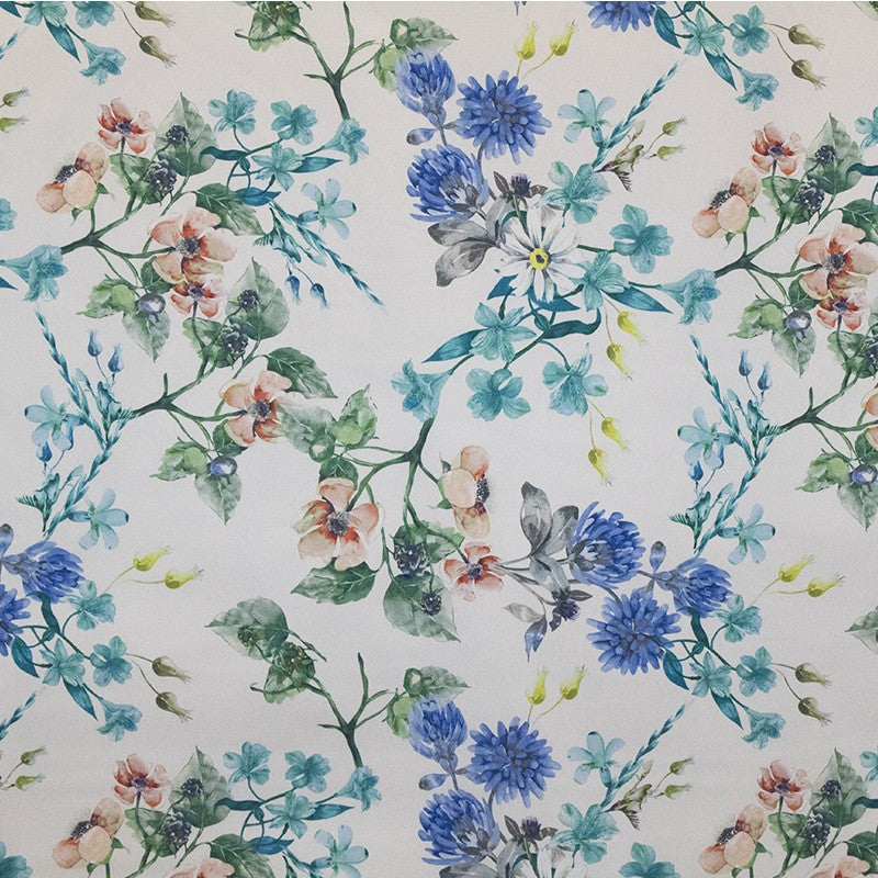 Blümchen Satin Blümchen Stoff Blau - Ribes y Casals