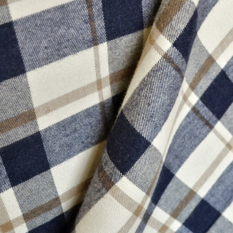 Flanellstoff Kamel Marine kariert - Ribes y Casals