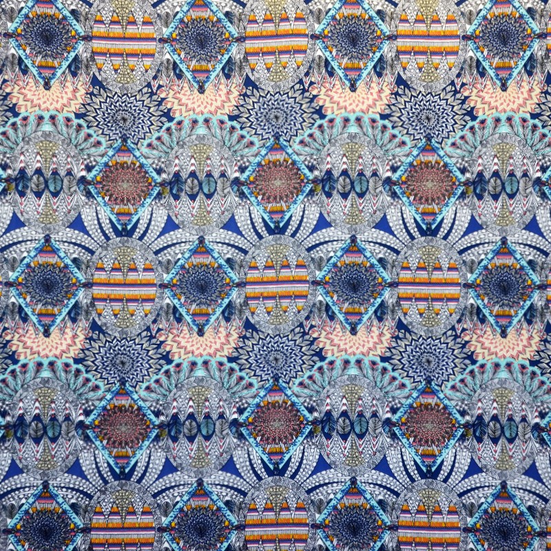 Stoff Georgette Aztec Aztec Blauer Hintergrund - Ribes y Casals