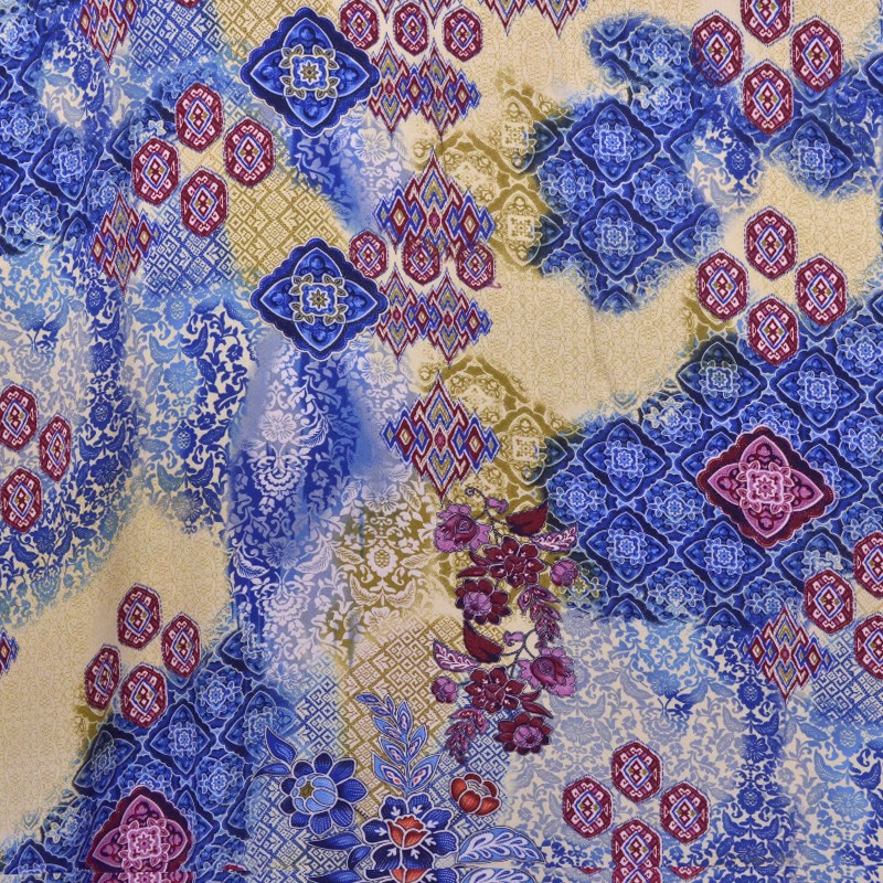 Georgette-Stoff Bedruckte Hindu-Blume Blau - Ribes y Casals