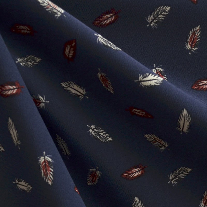 Stoff Georgette Gedruckte Federn Navy Hintergrund - Ribes y Casals