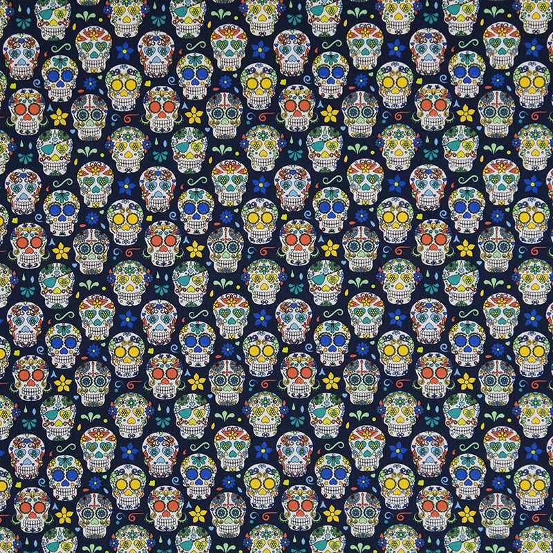 Mexikanischer Totenkopf Marineblau Stoff für Kinder - Ribes y Casals